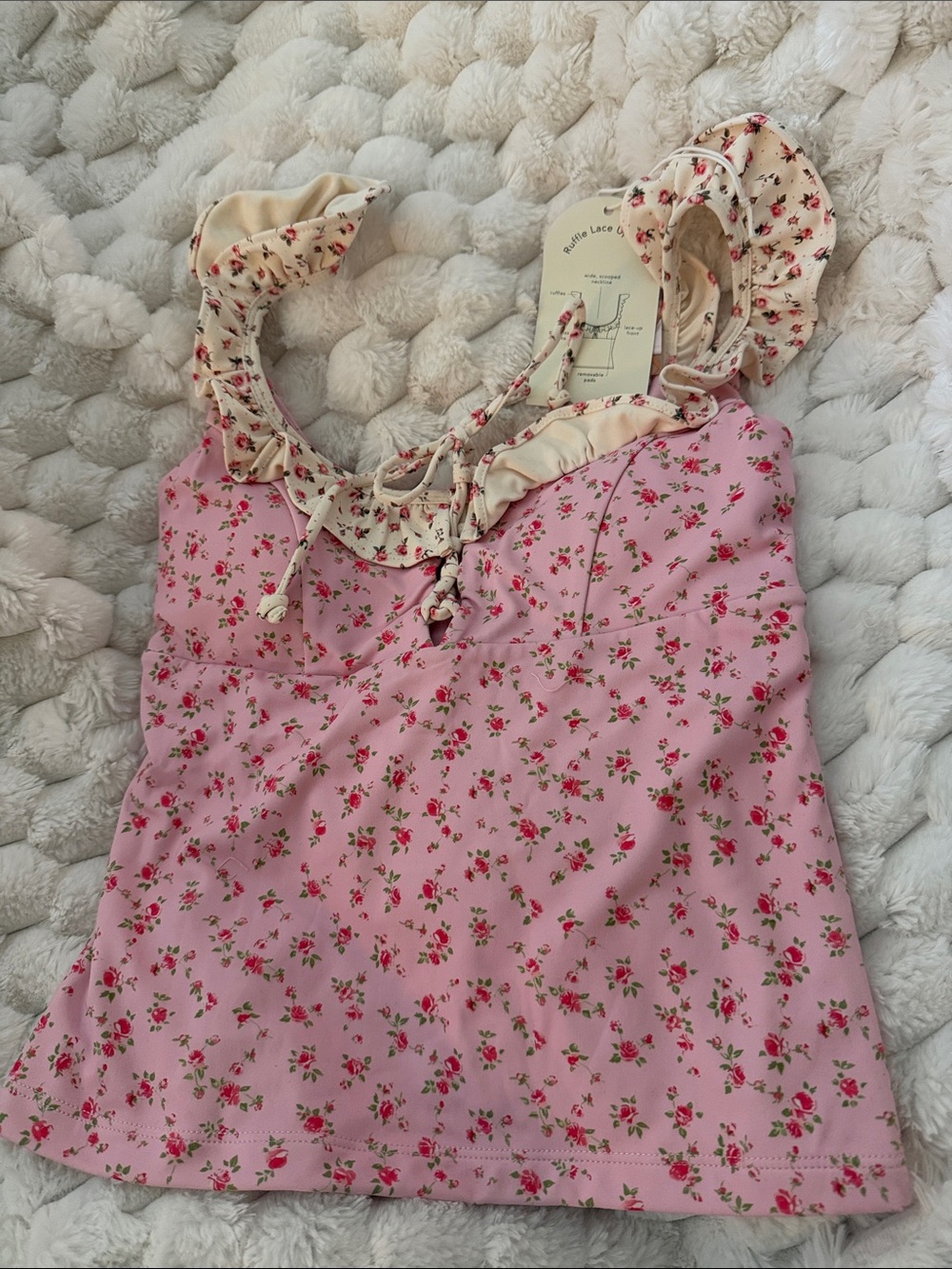 Floral Pink Ruffle Strap Tank Top